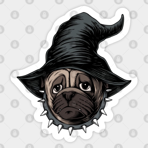 halloween pug dog wear hat witch illustration Sticker by affane